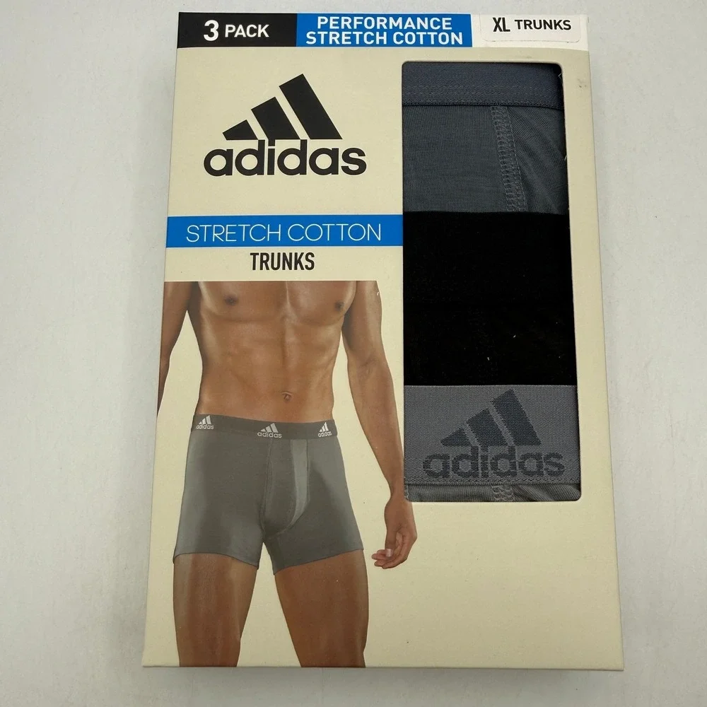 Adidas Performance Stretch Cotton Trunks Mens XL Grey Black 3 Pack IR0835